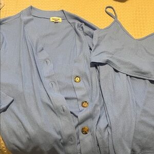 Open Edit Light Blue Cardigan, shorts  and Tank lounge set- medium